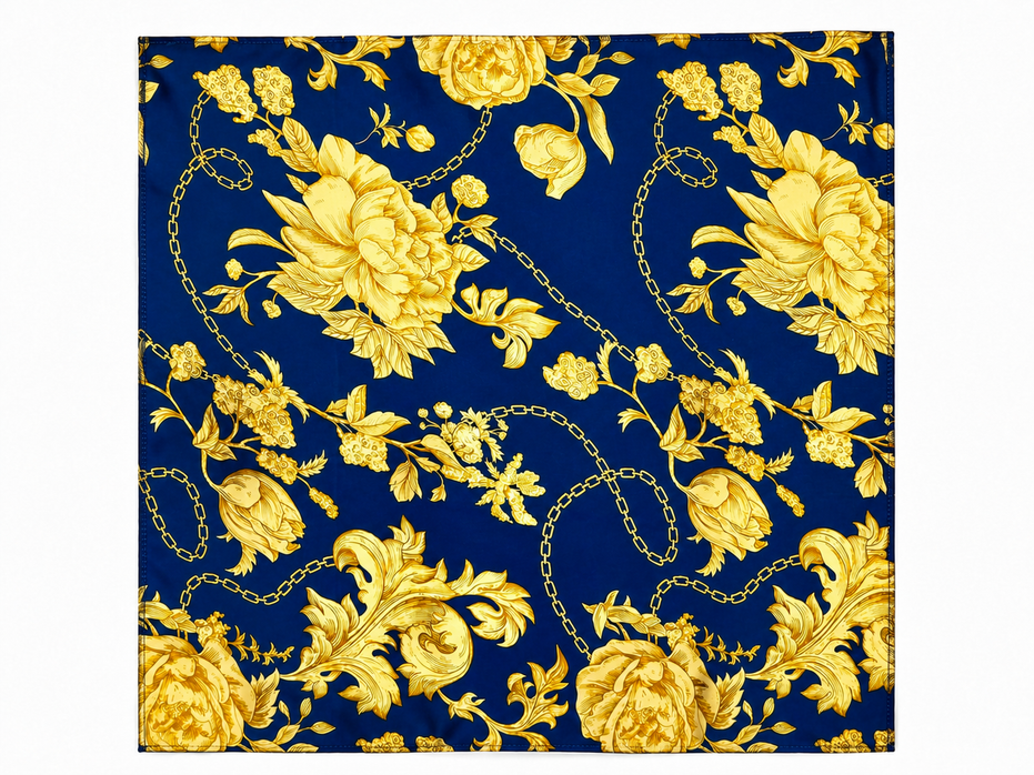 Navy Blue Floral Silk Pocket Square by Monzoro – view 12