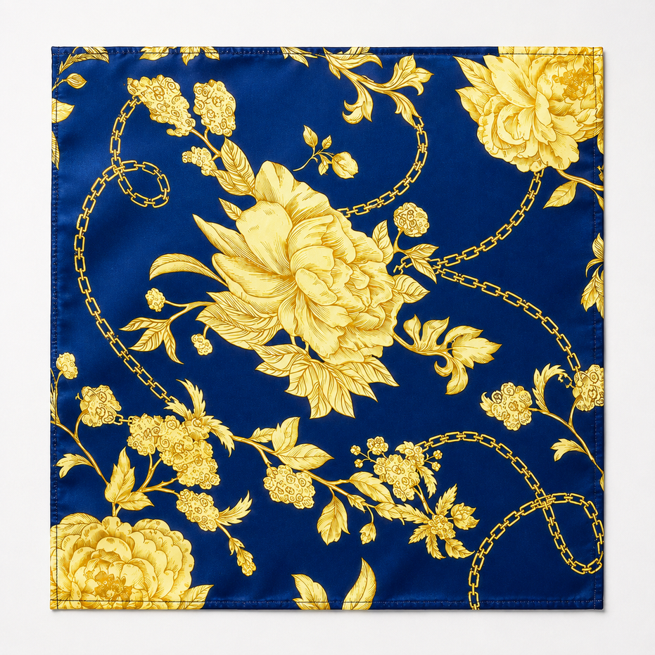 Navy Blue Floral Silk Pocket Square by Monzoro – view 14