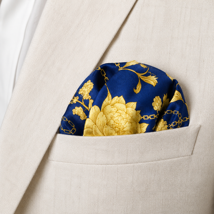 Navy Blue Floral Silk Pocket Square by Monzoro – view 16