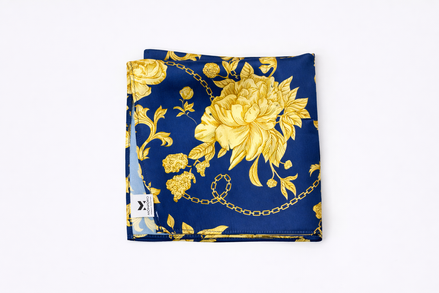 Navy Blue Floral Silk Pocket Square by Monzoro – view 2