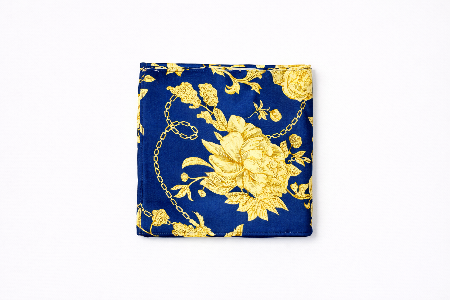 Navy Blue Floral Silk Pocket Square by Monzoro – view 3
