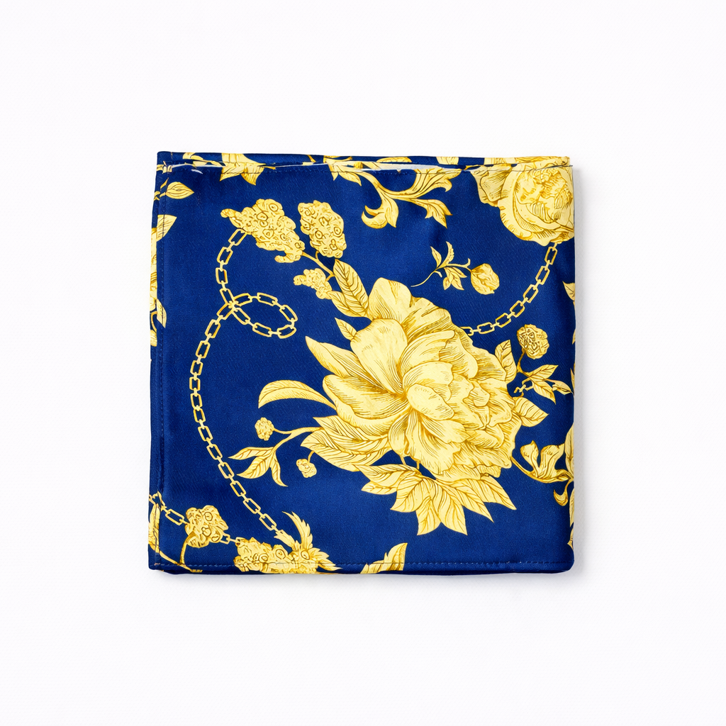 Navy Blue Floral Silk Pocket Square by Monzoro – view 3