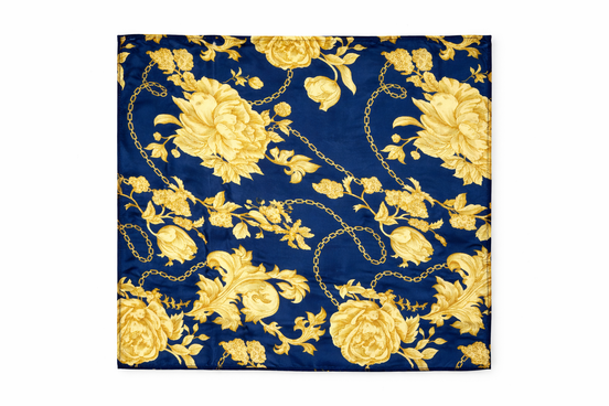 Navy Blue Floral Silk Pocket Square by Monzoro