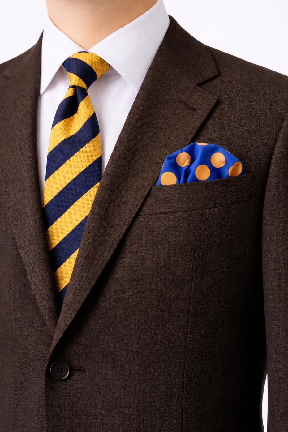 Navy Blue with Orange Polka Dots Silk Pocket Square by Monzoro – view 12