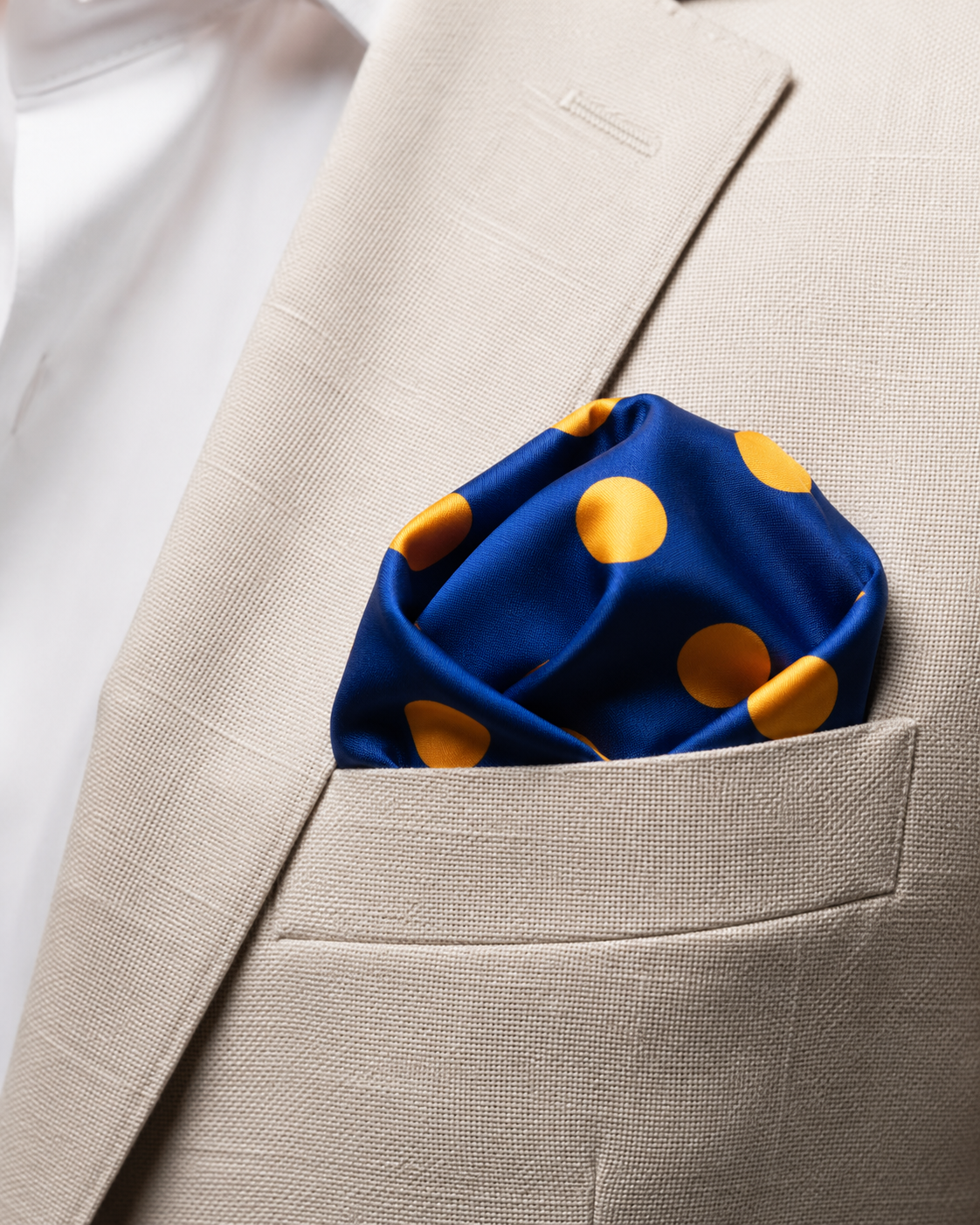 Navy Blue with Orange Polka Dots Silk Pocket Square by Monzoro – view 16