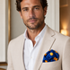 Navy Blue with Orange Polka Dots Silk Pocket Square by Monzoro – view 20
