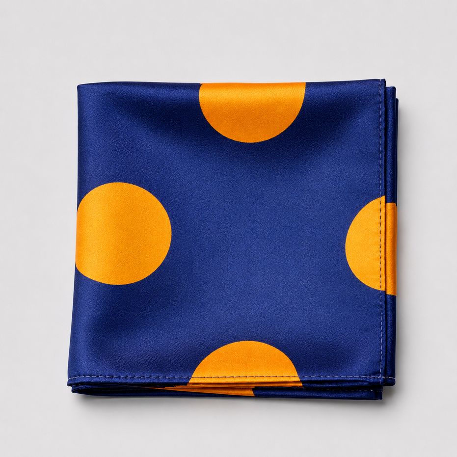Navy Blue with Orange Polka Dots Silk Pocket Square by Monzoro – view 25