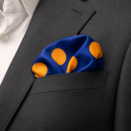 Navy Blue with Orange Polka Dots Silk Pocket Square by Monzoro – view 27
