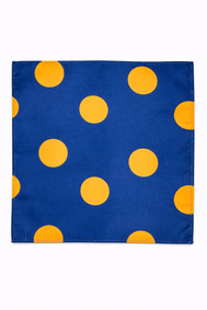 Navy Blue Silk Pocket Square with Orange Polka Dots by Monzoro