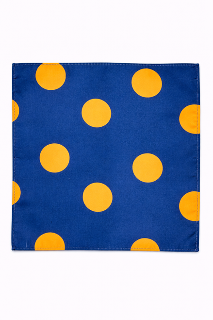 Navy Blue Silk Pocket Square with Orange Polka Dots by Monzoro
