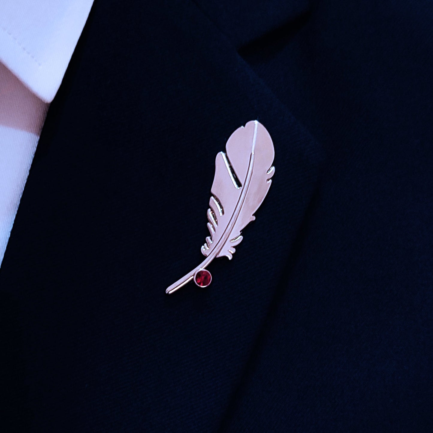 Bird Feather – Metallic Silver Lapel Pin by Monzoro – view 2