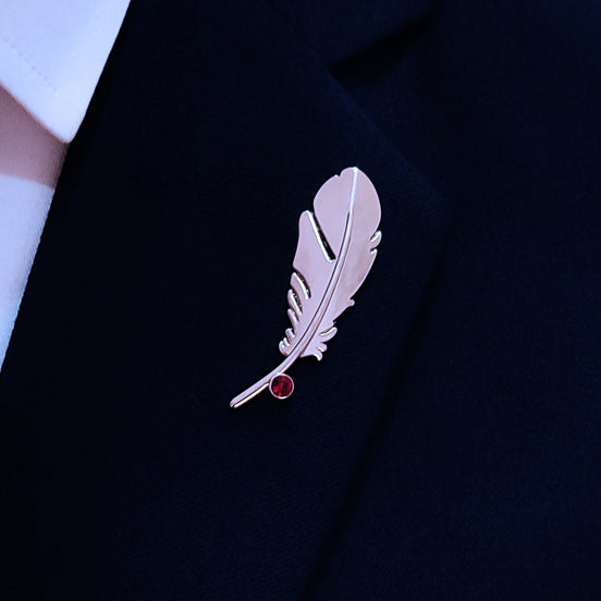 Bird Feather – Metallic Silver Lapel Pin by Monzoro – view 2