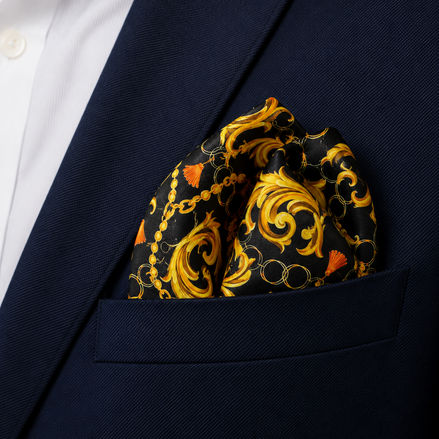 Opulent Baroque Pattern Silk Pocket Square by Monzoro – view 15