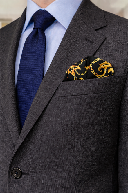 Opulent Baroque Pattern Silk Pocket Square by Monzoro – view 4