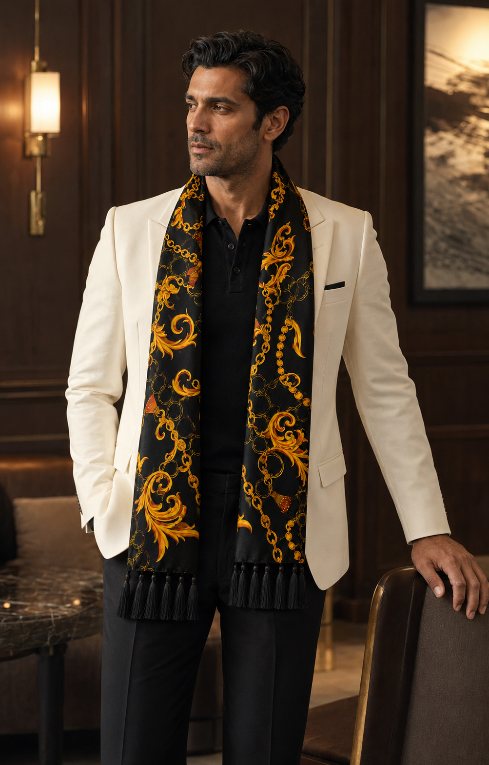 Opulent Baroque Pattern Silk Scarf by Monzoro – view 12