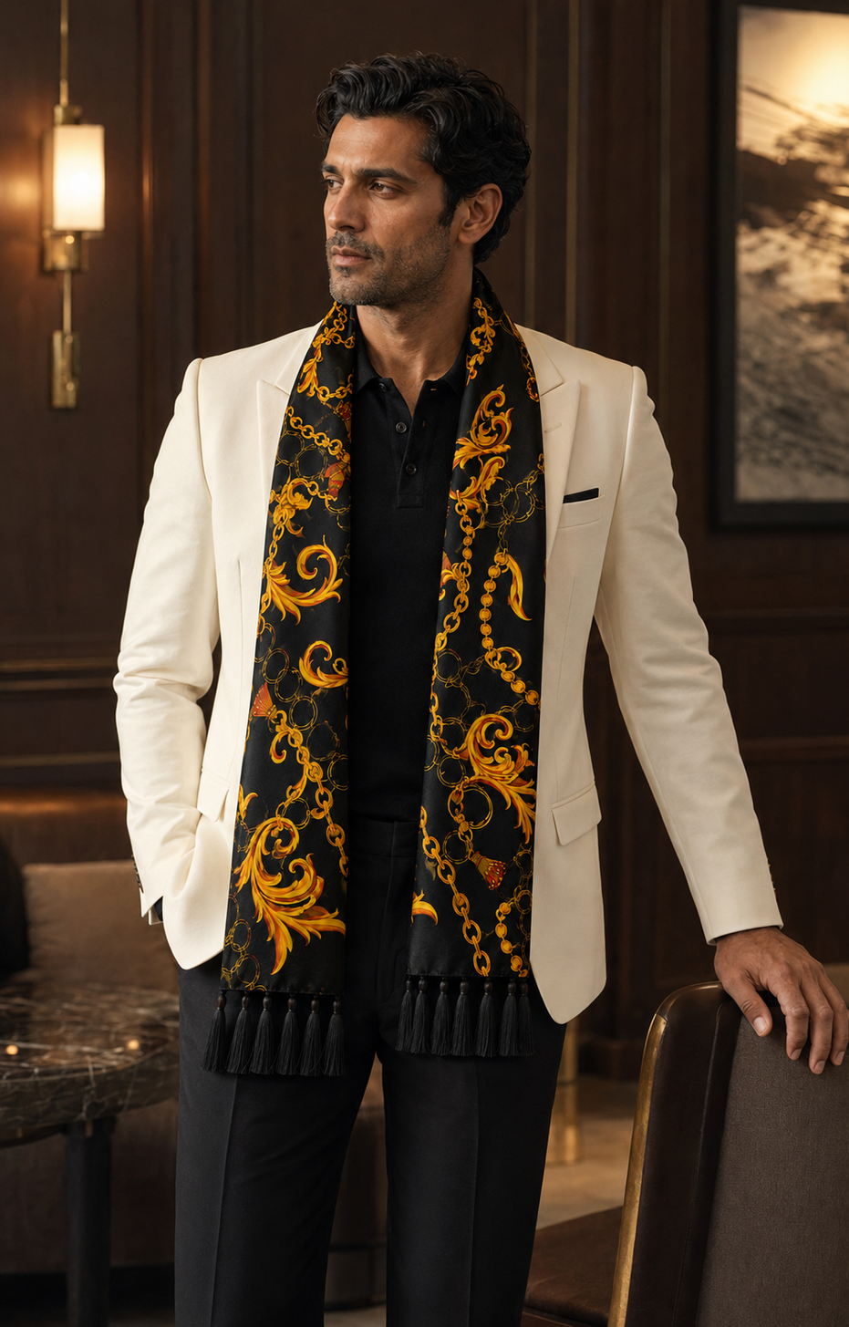 Opulent Baroque Pattern Silk Scarf by Monzoro – view 12