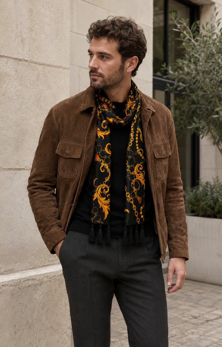 Opulent Baroque Pattern Silk Scarf by Monzoro – view 13