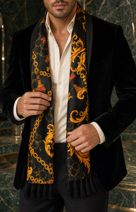 Opulent Baroque Pattern Silk Scarf by Monzoro – view 15