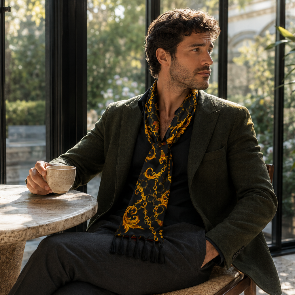 Opulent Baroque Pattern Silk Scarf by Monzoro – view 16