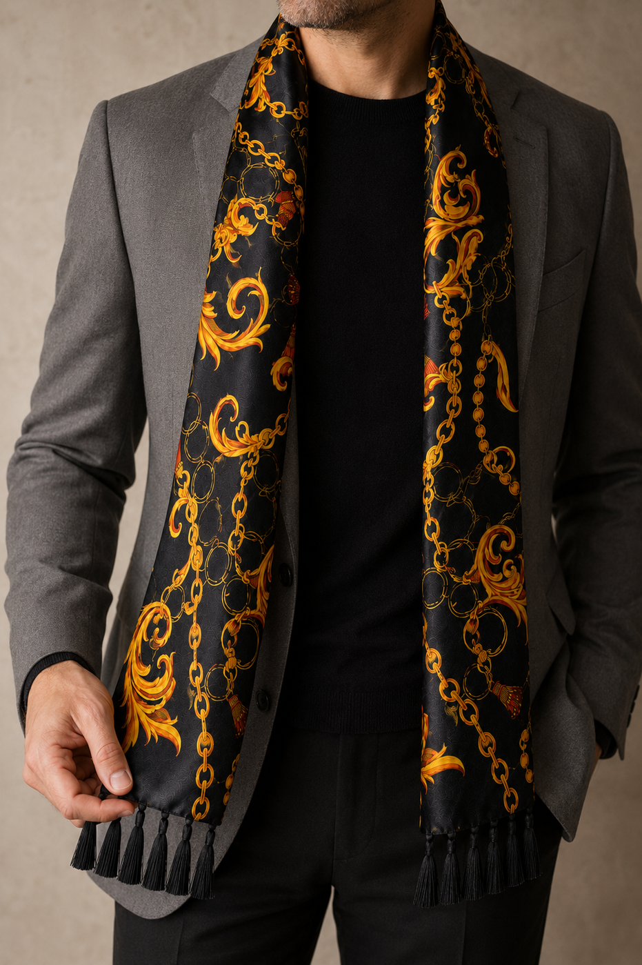 Opulent Baroque Pattern Silk Scarf by Monzoro – view 19