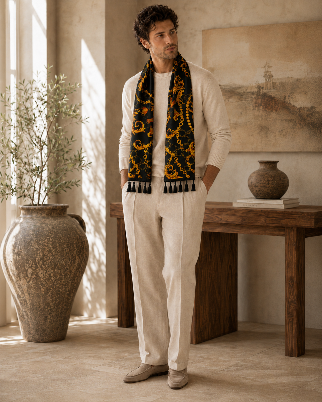 Opulent Baroque Pattern Silk Scarf by Monzoro – view 2