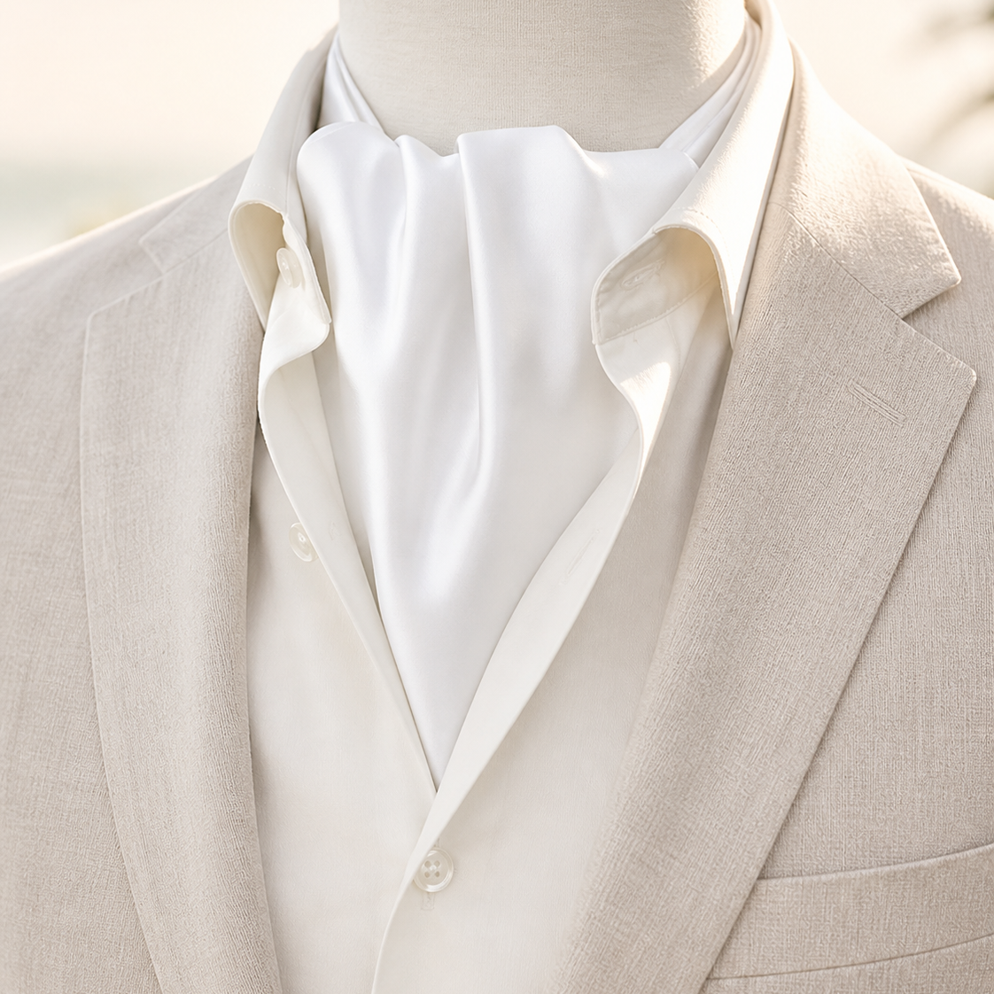 Pearl White Paradigm Silk Ascot by Monzoro
