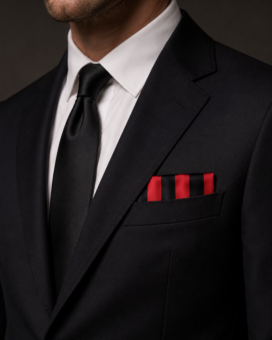 Red and Black Silk Pocket Square by Monzoro – view 13
