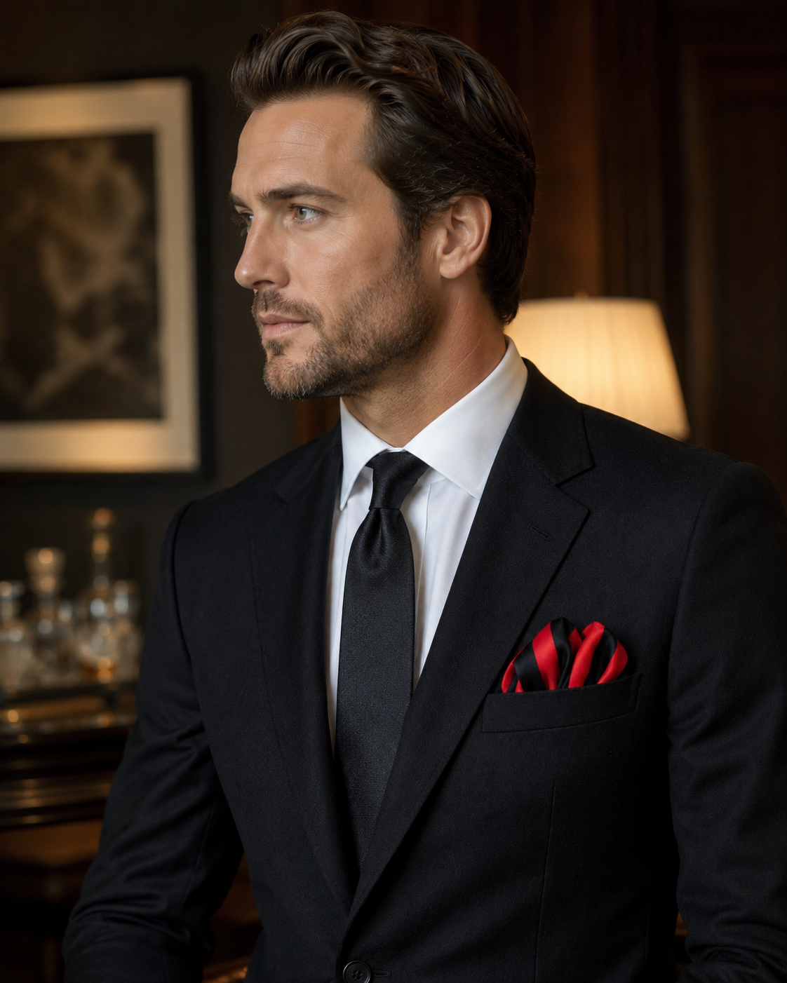 Red and Black Silk Pocket Square by Monzoro – view 15