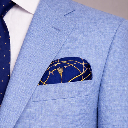 Royal Blue and Gold Stripes Silk Pocket Square by Monzoro – view 14