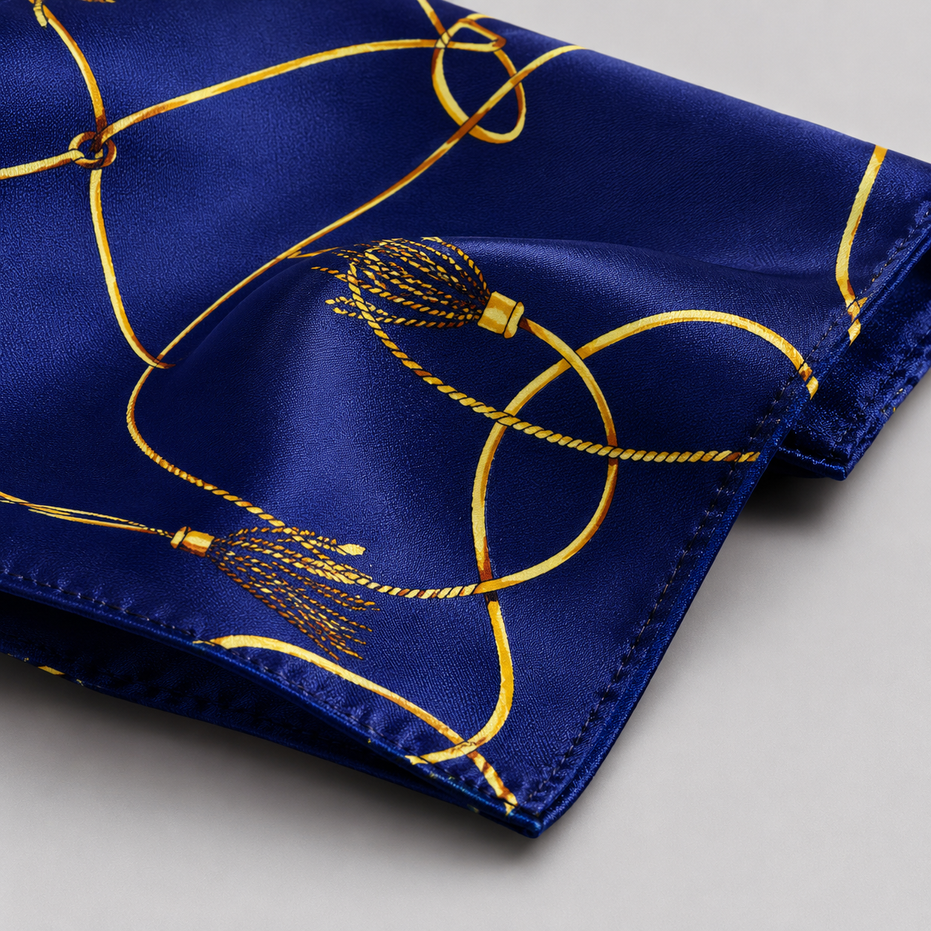 Royal Blue and Gold Stripes Silk Pocket Square by Monzoro – view 17