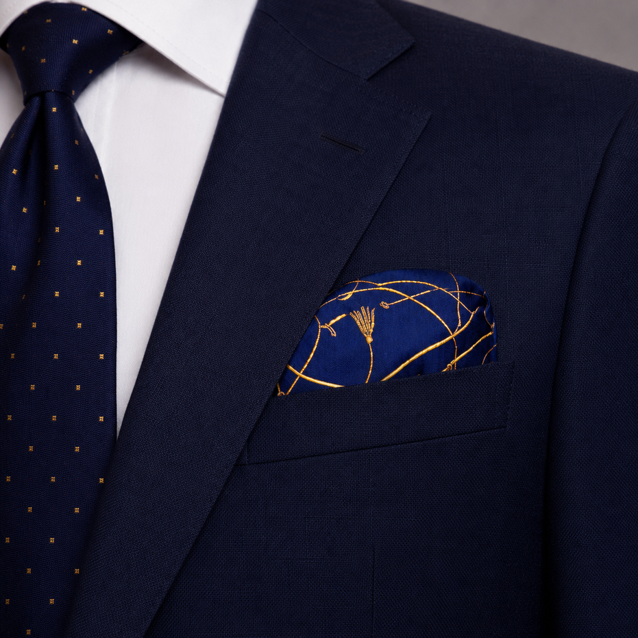 Royal Blue and Gold Stripes Silk Pocket Square by Monzoro – view 18