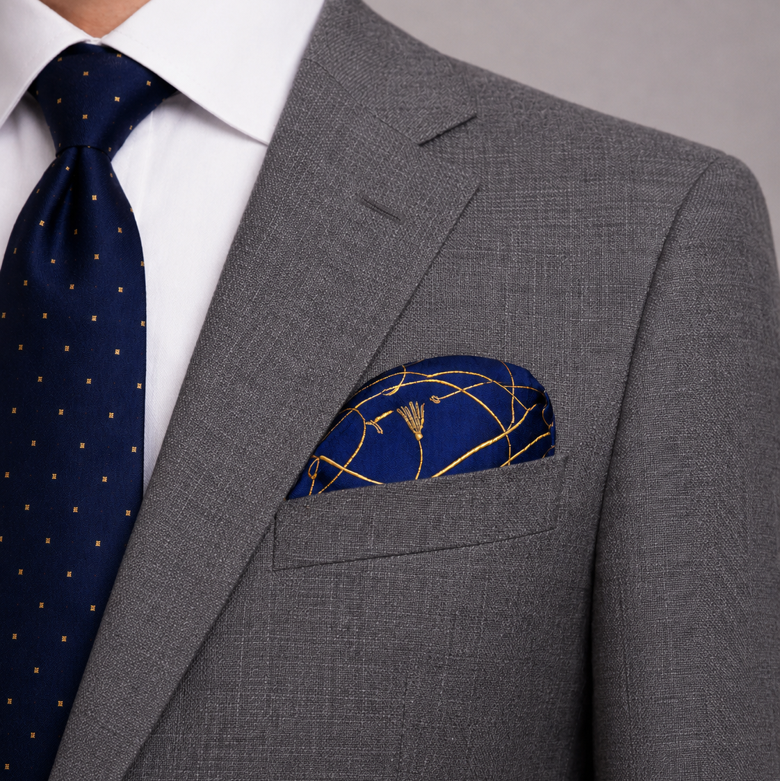 Royal Blue and Gold Stripes Silk Pocket Square by Monzoro – view 20