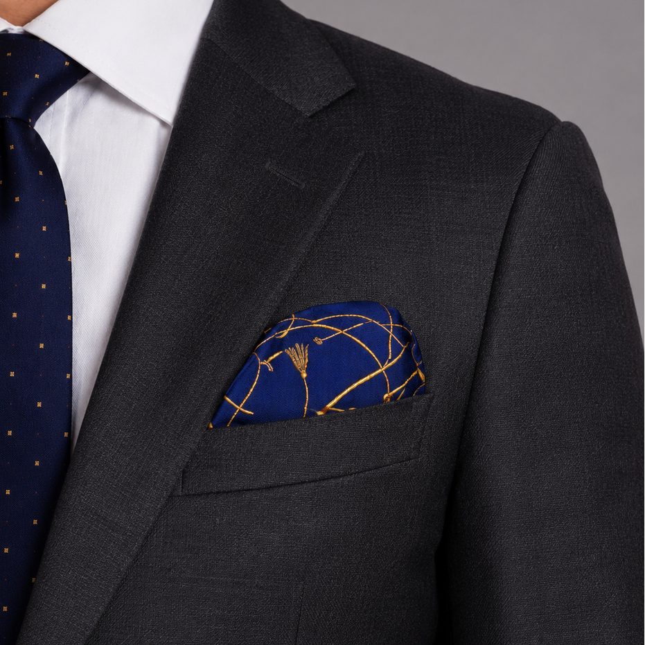 Royal Blue and Gold Stripes Silk Pocket Square by Monzoro – view 22