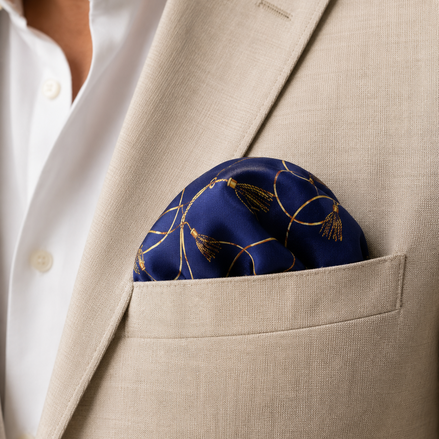 Royal Blue and Gold Stripes Silk Pocket Square by Monzoro – view 24