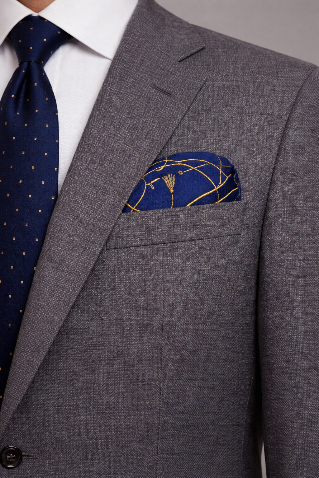 Royal Blue and Gold Stripes Silk Pocket Square by Monzoro – view 3