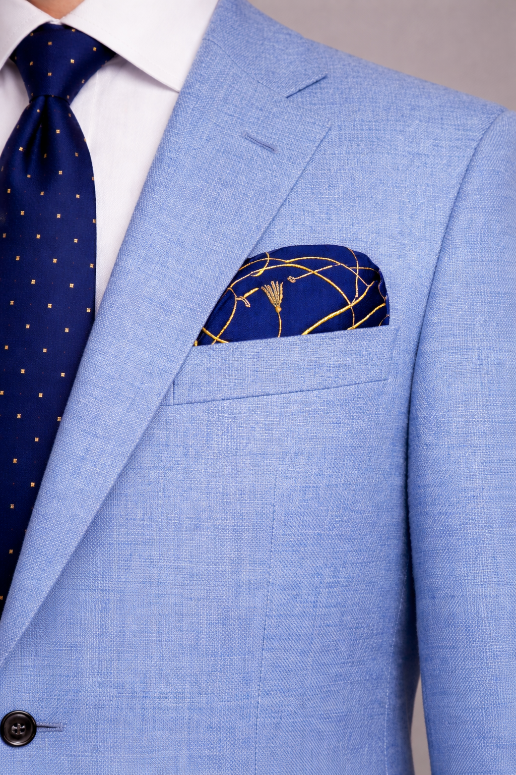 Royal Blue and Gold Stripes Silk Pocket Square by Monzoro – view 4