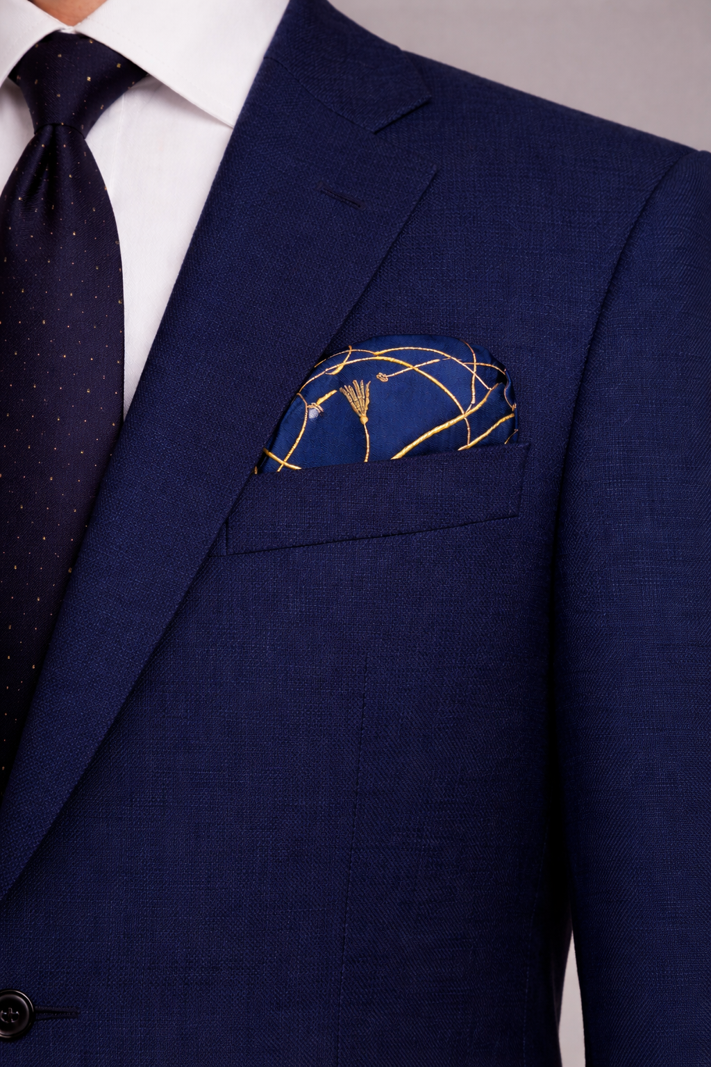 Royal Blue and Gold Stripes Silk Pocket Square by Monzoro – view 5