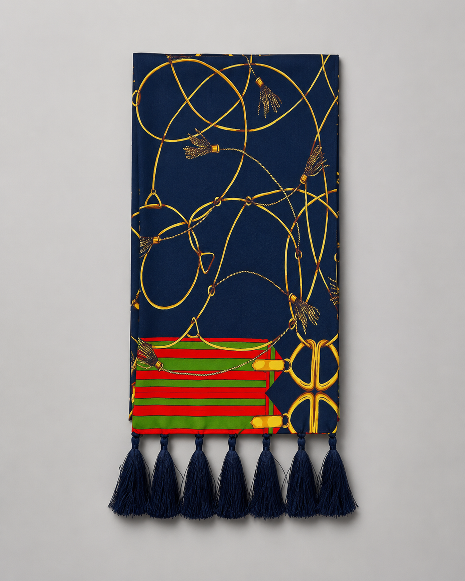 Royal Blue and Gold Stripes Silk Scarf by Monzoro – view 7