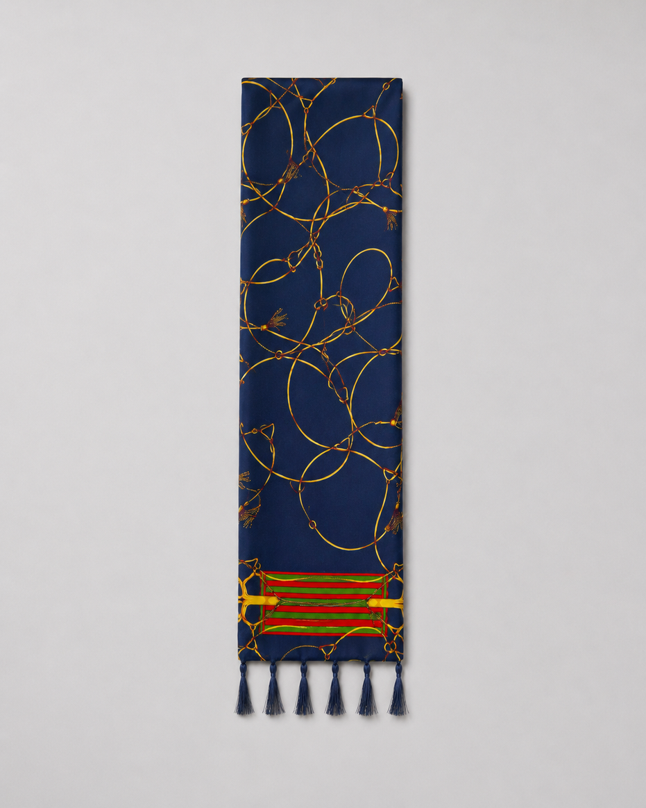 Royal Blue and Gold Stripes Silk Scarf by Monzoro – view 12