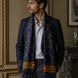 Royal Blue and Gold Stripes Silk Scarf by Monzoro – view 14