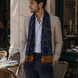 Royal Blue and Gold Stripes Silk Scarf by Monzoro – view 15