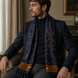 Royal Blue and Gold Stripes Silk Scarf by Monzoro – view 16