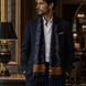 Royal Blue and Gold Stripes Silk Scarf by Monzoro – view 18