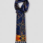 Royal Blue and Gold Stripes Silk Scarf by Monzoro