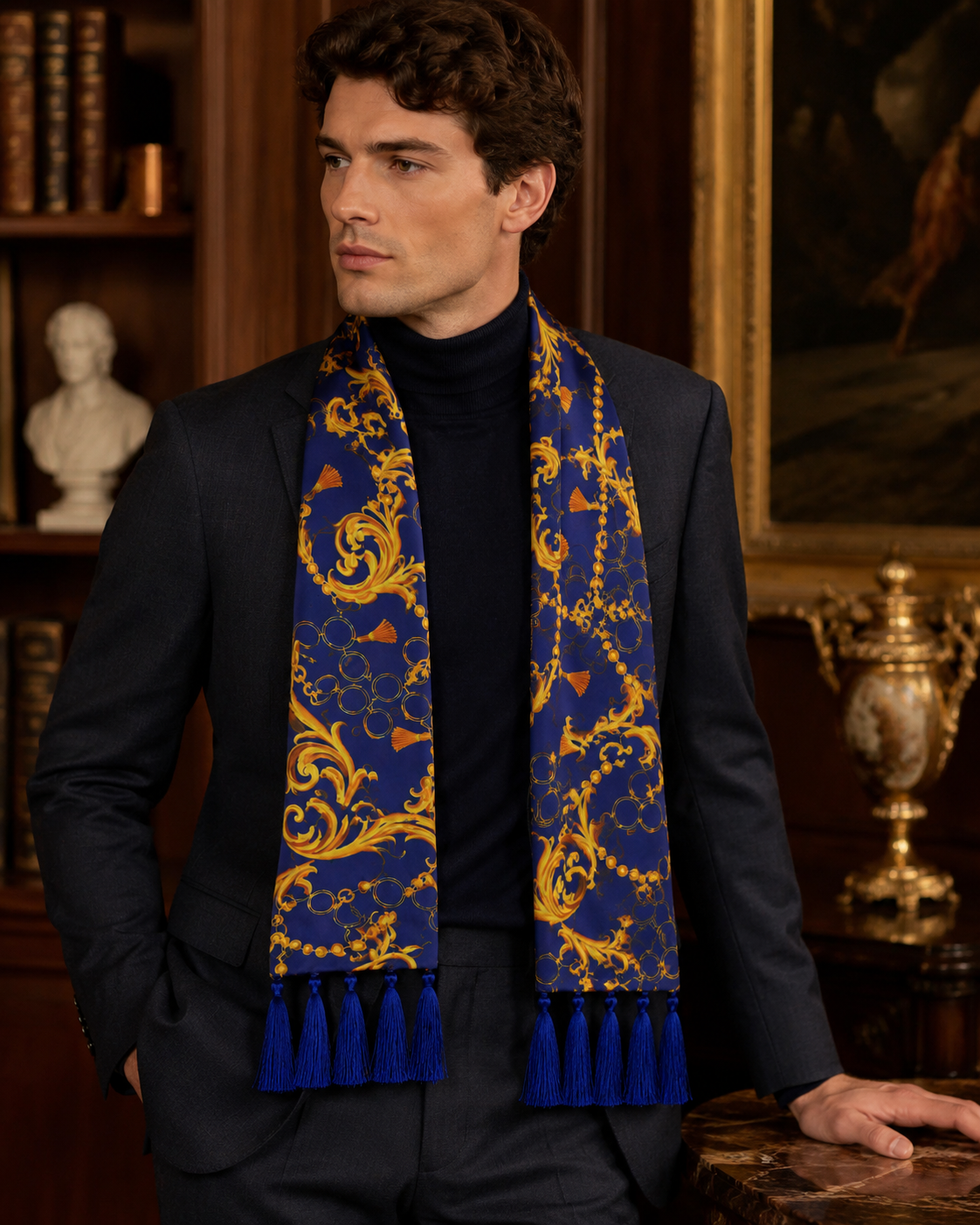 Sapphire Baroque Silk Scarf by Monzoro – view 18
