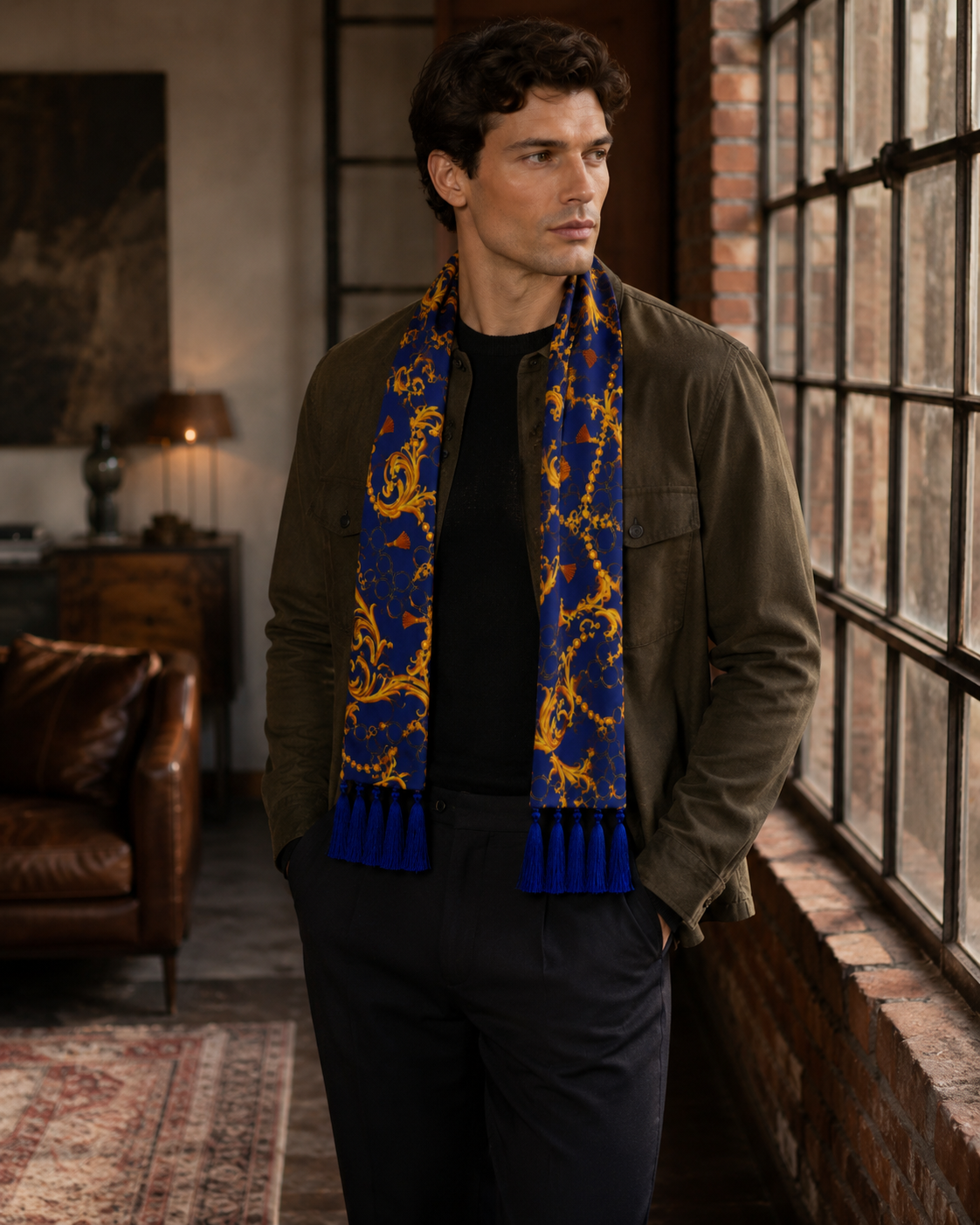 Sapphire Baroque Silk Scarf by Monzoro – view 19
