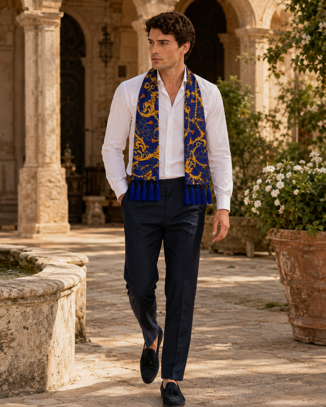Sapphire Baroque Silk Scarf by Monzoro – view 20