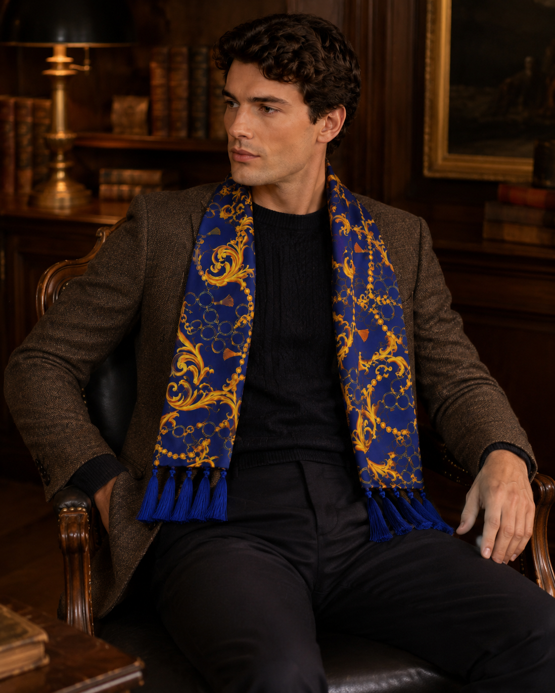 Sapphire Baroque Silk Scarf by Monzoro – view 21