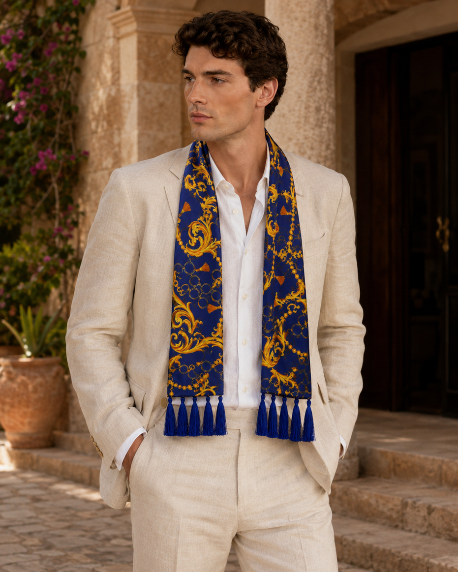 Sapphire Baroque Silk Scarf by Monzoro – view 22