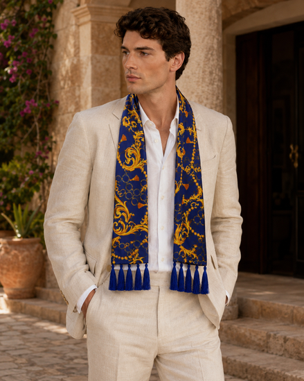 Sapphire Baroque Silk Scarf by Monzoro – view 22